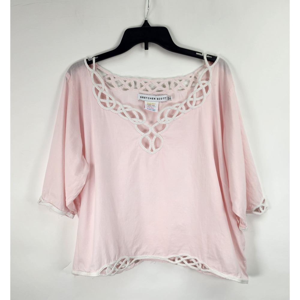 Gretchen Scott Top Women's 3XL Pink White Lattice Neckline Hem